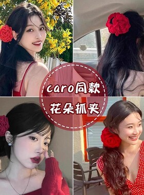 红色花朵抓夹头饰干枯玫瑰花aro发夹头花发饰2026新款时尚夹