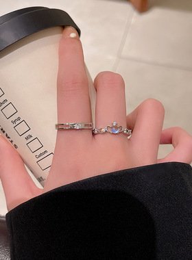 月光石戒指套件个性冷淡风in潮情侣对戒开口可调节戒指