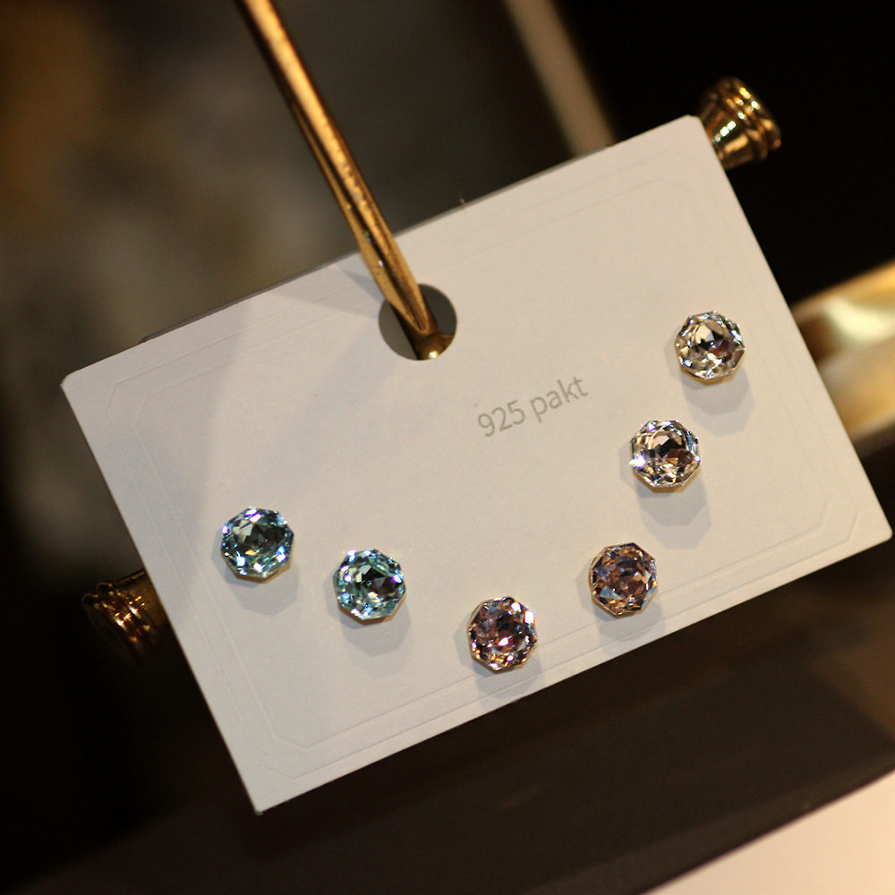 新款925银针彩色玫瑰切6MM水晶耳钉一卡三对装组合耳饰女78929,饰品/流行首饰/时尚饰品新,银饰耳饰,淘宝优惠券,粉丝福利购,淘宝优惠卷