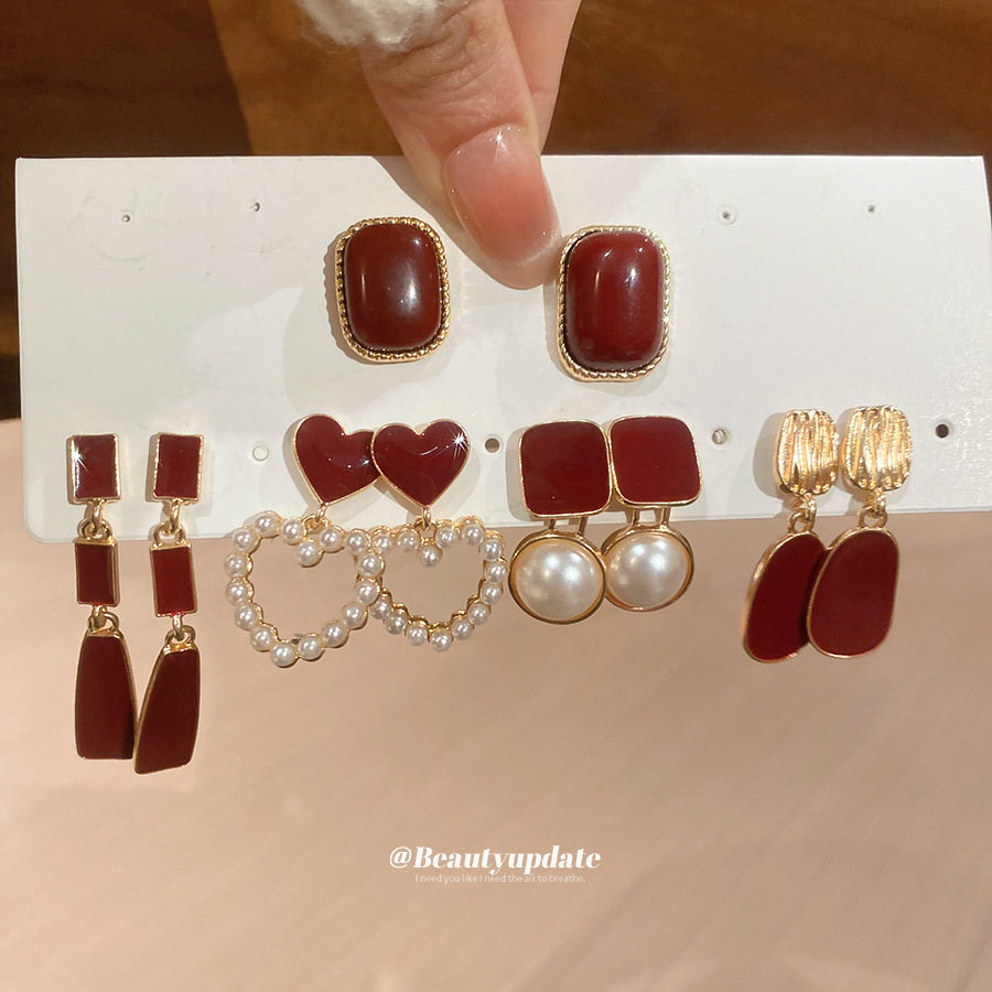 银针新年红色珍珠耳钉套装复古气质百搭耳环设计感小众耳饰女,饰品/流行首饰/时尚饰品新,银饰耳饰,淘宝优惠券,粉丝福利购,淘宝优惠卷