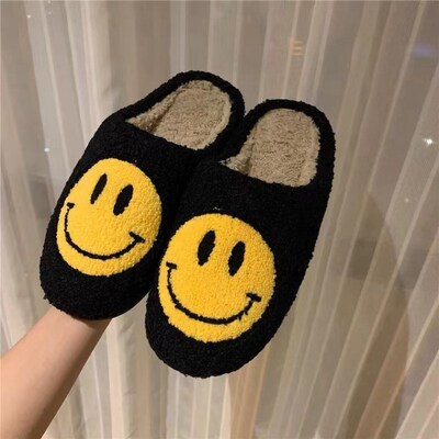 Smile Face Warm Winter House Fur Slippers for Women Cute Smi