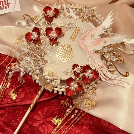 中式秀禾扇子团扇新娘结婚出嫁diy材料包喜扇高级婚礼手工龙凤褂