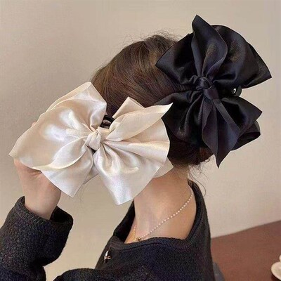 Oversized Double-Sided Bow Claw Clip, Hepburn Style, Elegant