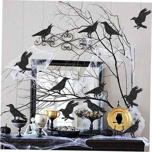 Glitter Black Crow Cage Halloween Party Decorations for