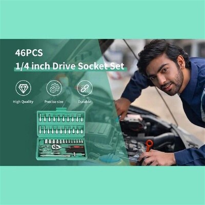 46Pcs Ratchet Wrench Kit Sleeve Combination 1/4 Drive Hex
