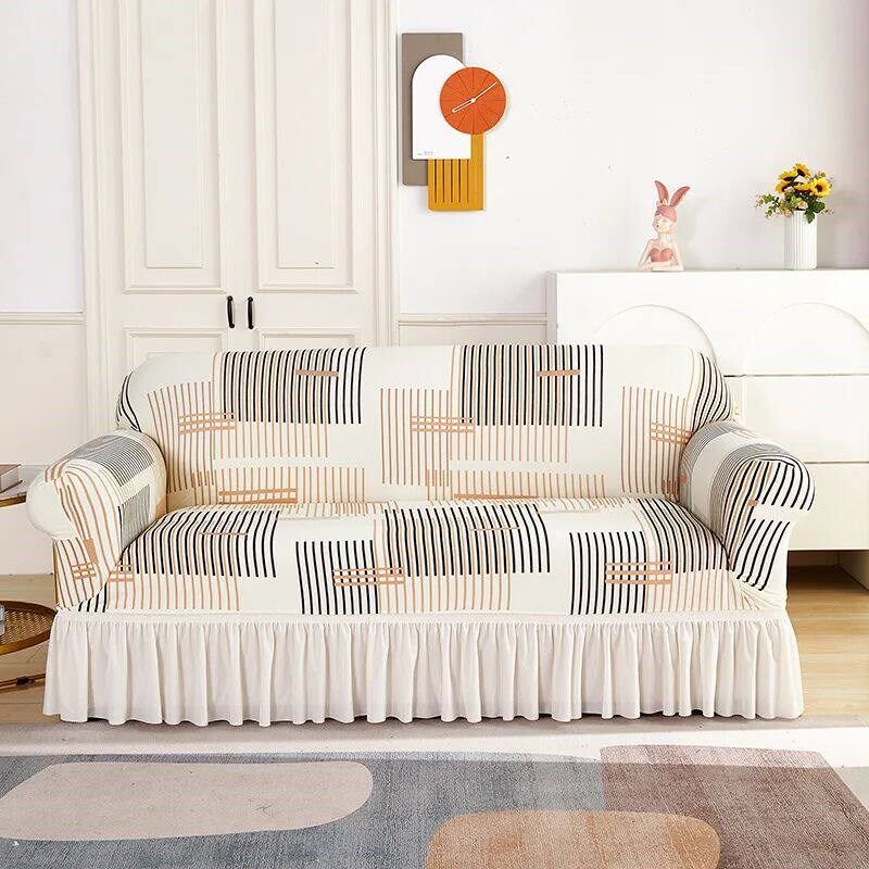 Geometric Print Sofa Skirt vers Sretch Breathable Couch vers