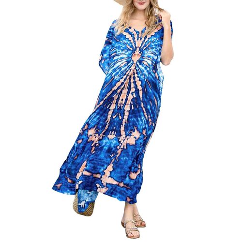 Bohemian Maxi Dresses Summer Kaftan Loose Fit Robe V-Neck