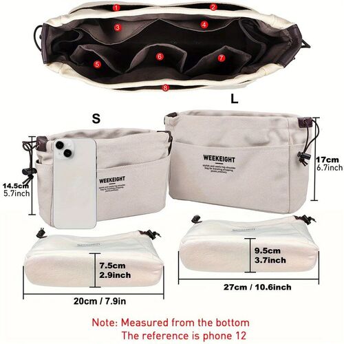 Drawstring Canvas Storage Organizers Multi-Pockets Liner Bag
