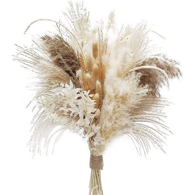 80pcs Dry Pampas Grass Bouquet Boho Decor Fluffy Artificial
