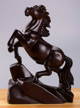 黑檀实木马木雕摆件十二生肖木质装饰品办公室红木工艺品马到成功