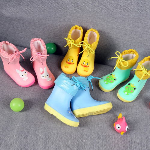 Autumn Winter Children Rain Boots Warm Plush Waterproof Kids