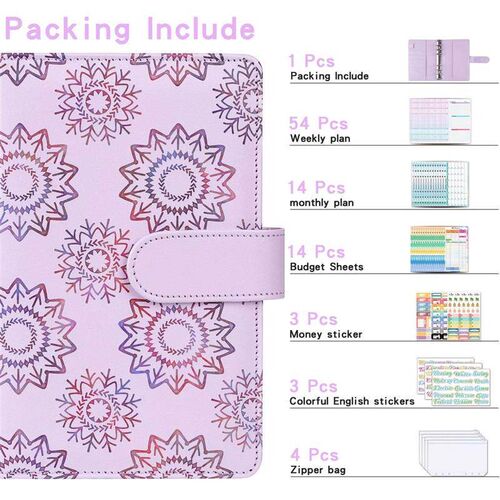 A6 pu embossing budget binder cash organizer money savings