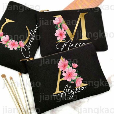 Personalized Makeup Bag Custom Initial with Name Bridal Cosm