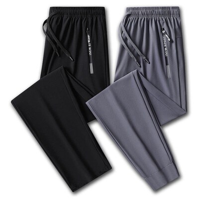 Plus Large Size Ice Silk Casual Pants Mens Thin High Stetch