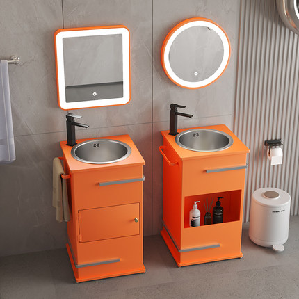 工业风不锈钢洗手盆阳台庭院一体落地式水池柱盆商用复古立柱台盆