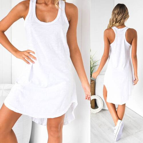 Women Sleeveless Loose Casual Solid Dress Summer Swing Mini
