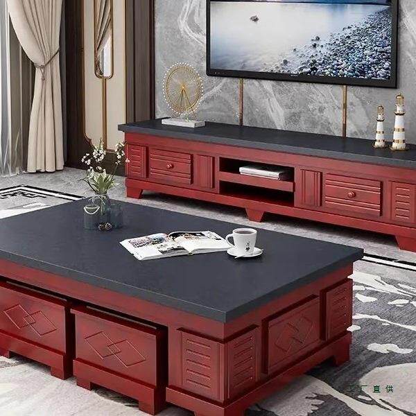 新式烧石实木约茶几电视柜组合简现985代储物大理石客中厅家用火
