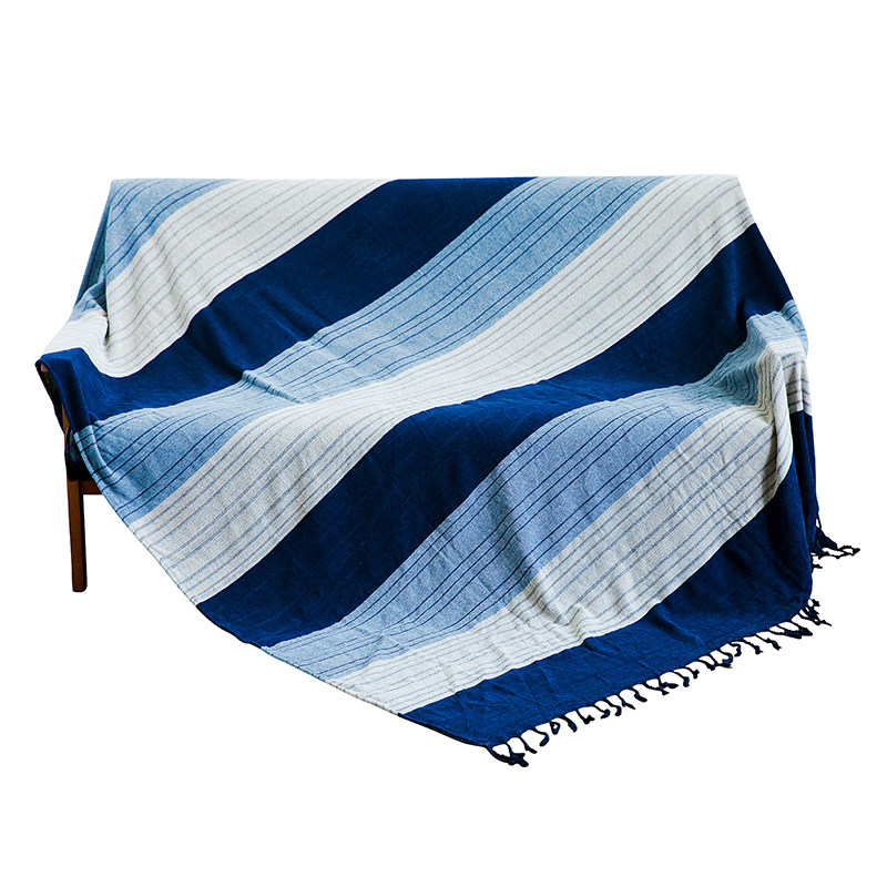 蓝色条纹单人沙发巾沙发雪尼尔全盖防滑沙发毯多功能披毯盖布