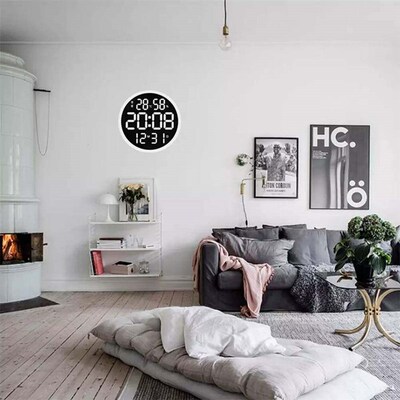 12 inch Silent Led Wall Clock Alarm with Calendar,Smart Brig