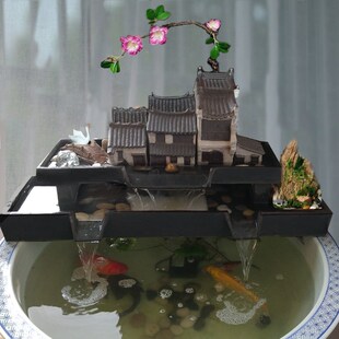 鱼缸摆件陶瓷流水循环创意假山石槽水缸水池喷泉造景养鱼盆配件新