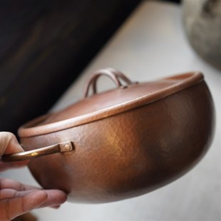 手工铜锅铜火锅寿喜锅铜汤锅家用带盖云南铜锅纯紫铜锅鹤庆铜锅