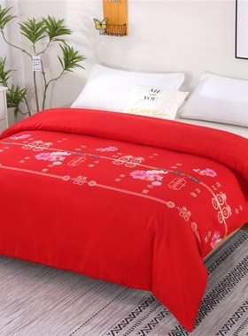 结婚被被罩大红色被单件四件单人人床婚庆被加厚磨毛亲肤