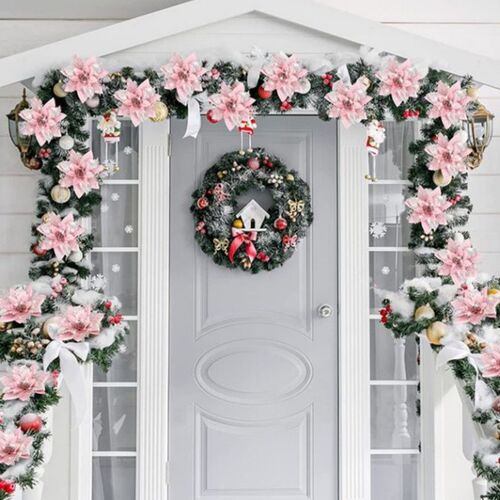 5pcs 14.5cm Glitter Artifical Christmas Flowers Mreey Christ