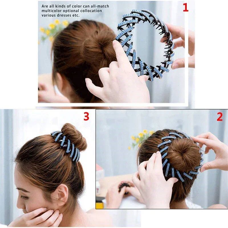 Women Hair Clips Crystal Bird Nest Hair Claw Bun Maker Hairg - 实物图