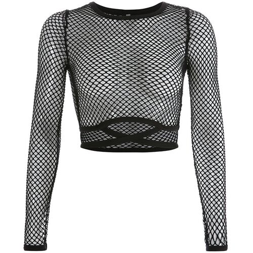 2025 Fashion Sexy Mesh Seethrough Womens Tops Long Sleeve Ti