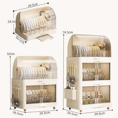 Kitchen Dish Storage Rack Double-layer Cupboard With Lid Dus