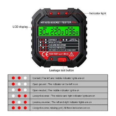 HT107 Outlet Socket Tester Digital Plug AC Voltage Detect