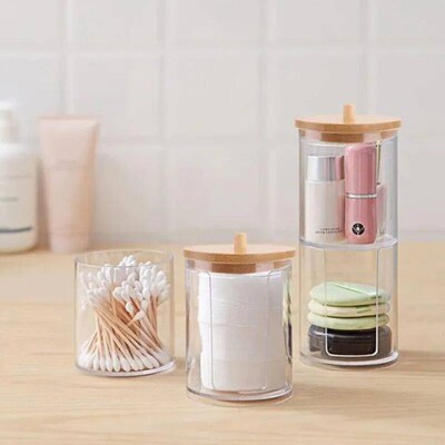 Acrylic Storage Box Bathroom Jar Makeup Organizer Cotton Rou