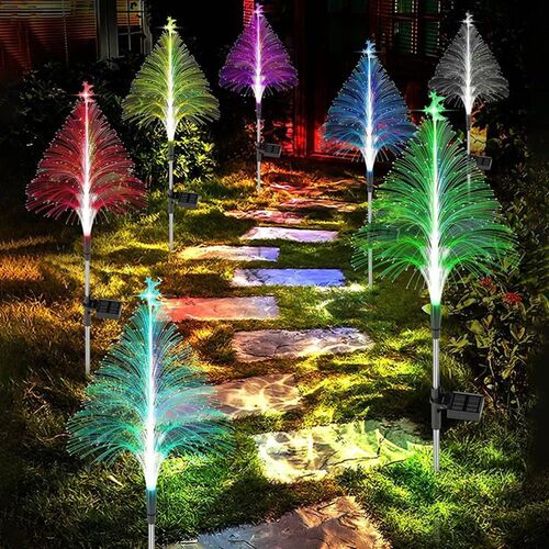 1-4pc Solar Fiber Optic Christmas Tree Lights 7 Color Changi