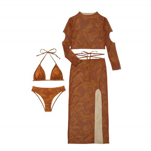 Swimsuit womens bikini long sleeved skirt printed