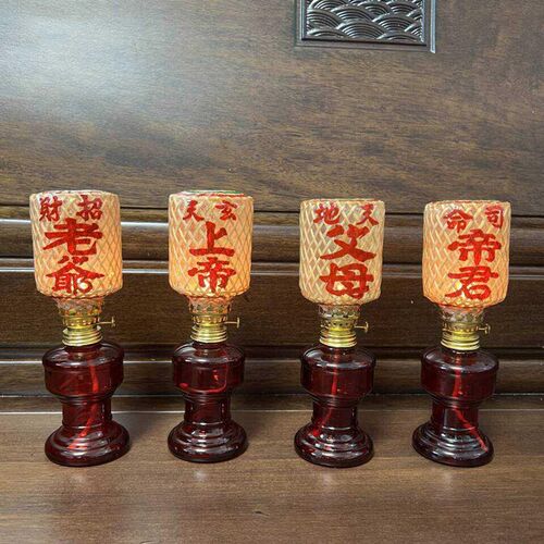 潮汕州复古老式火煤酥油灯笼迷你创意喜庆供神佛玻璃陶瓷灶公中式