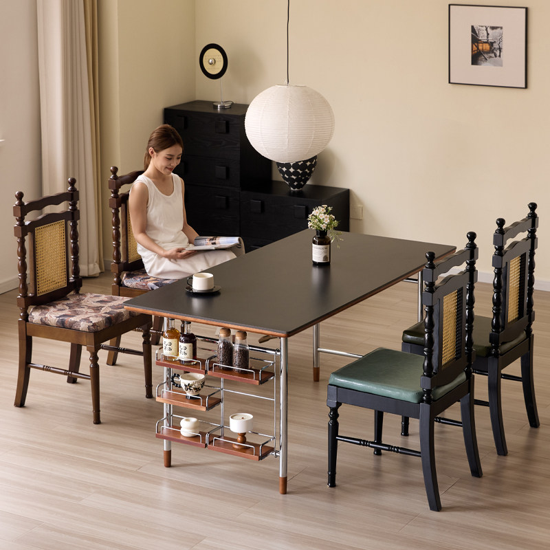 法式复古风实木藤编靠背餐椅小户型民宿咖啡厅餐厅家用卧室梳妆椅