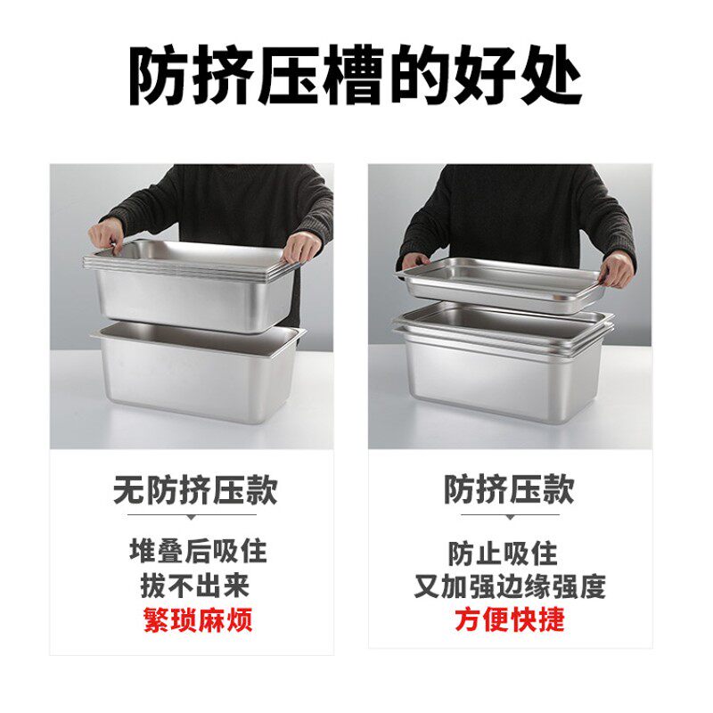 1/1份数盆长方形不锈钢带盖分数盘商用奶茶店果酱盒快餐车菜饭盆