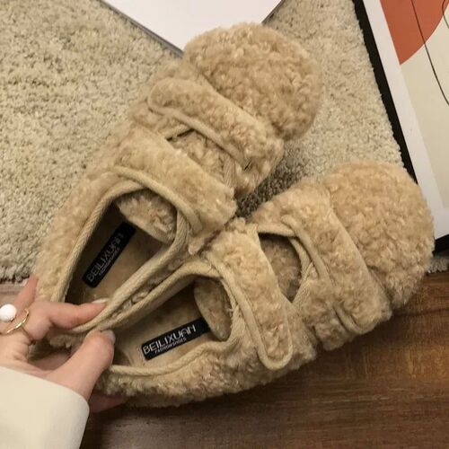 Flats Mary Jane Fluffy Shoes Womens Winter Wear New Fashion