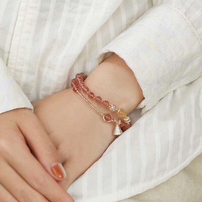 Natural Strawberry Crystal Brlet Womens Round Beads Handmad