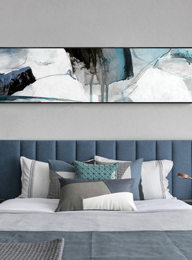 迹象 极简蓝色抽象卧室床头装饰画艺术壁画酒店民宿房间背景挂画