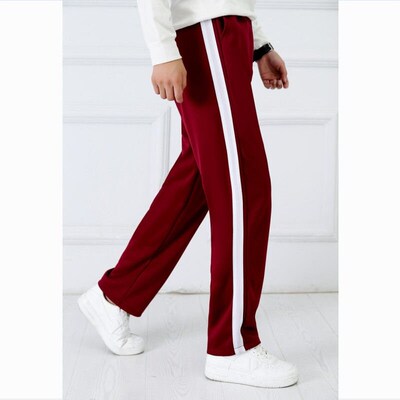 Wine red Unisex New Track Pants Casual Sweatpants mens Strip