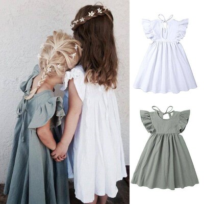 0-6Y Toddler Kids Baby Girl Autumn Dress Ruffles Sleeve Soli