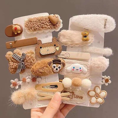 Milk coffee plush hairpin new bangs side clip headdress autu