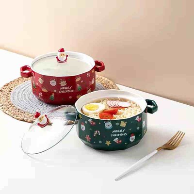 Christmas tant noodle bowl with lid ceramic pot drama home s
