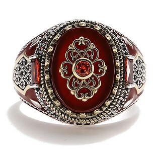 Red Stone Ring Luxury Crown Natural Handmade Retro Turkish