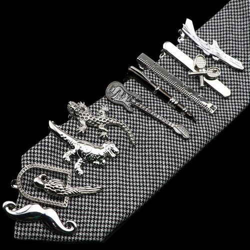 1 Piece Chrome Stainless Tie Clips Guitar lizard Dinosaur Bi