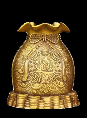 金钱储蓄袋纯黄铜摆件室内客厅家用存钱罐聚宝盆福袋装饰开业礼品