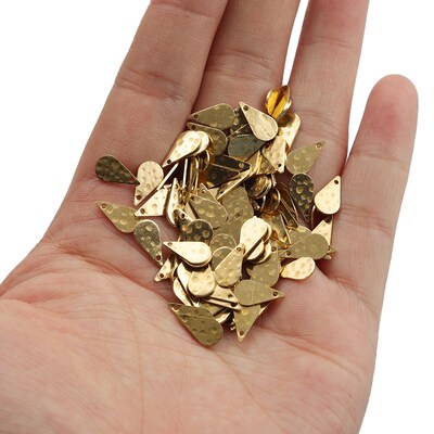 100pcs Wholesale Raw Brass Hammered Tiny Waterdrop Charms fo