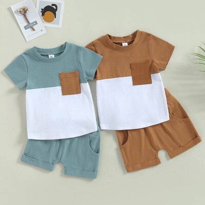 Baby Boys Summer Outfit Sets Casual Short Sleeve Contrast Co