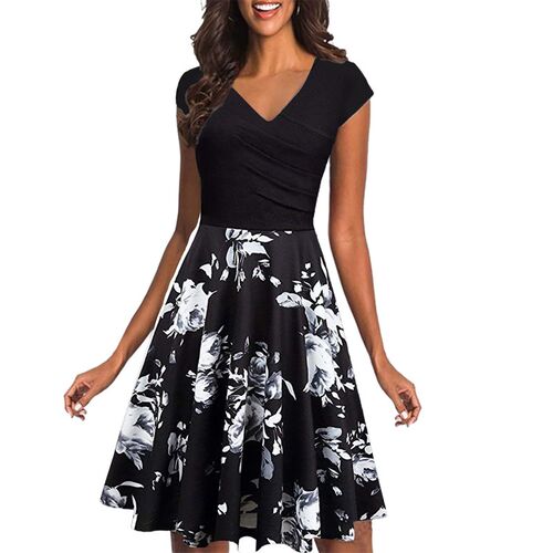 Sexy Midi Dress Summer  Women Prom V Neck Short Sleeve